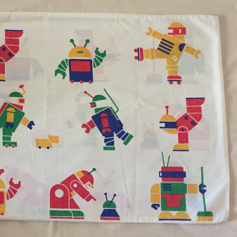 VINTAGE LINENS 80s PILLOW CASE Space Robots Transformers Astronauts Spaceships - Picture 2 of 11
